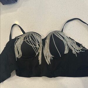 Windsor Black Crop Top with Silver Embellishments
